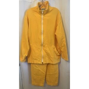 VTG 80s Yellow Tracksuit Sweatsuit Womens 100% Cotton Grandmacore Funnel Neck